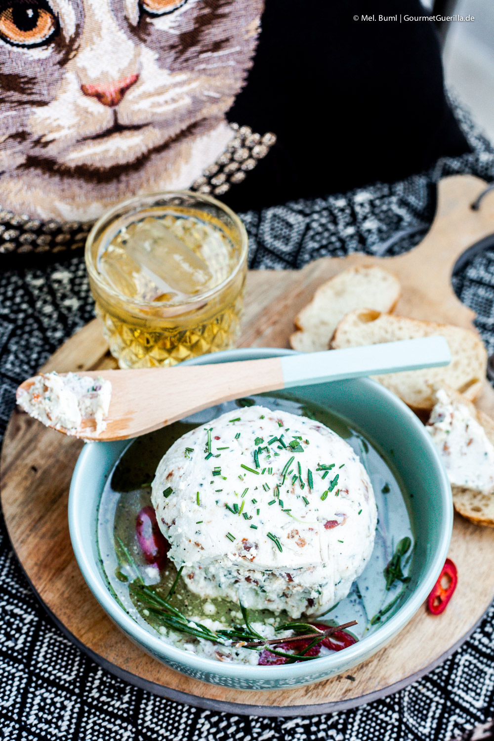  Ball of goat cream cheese with rosemary and bacon in cider vinaigrette | GourmetGuerilla .com 